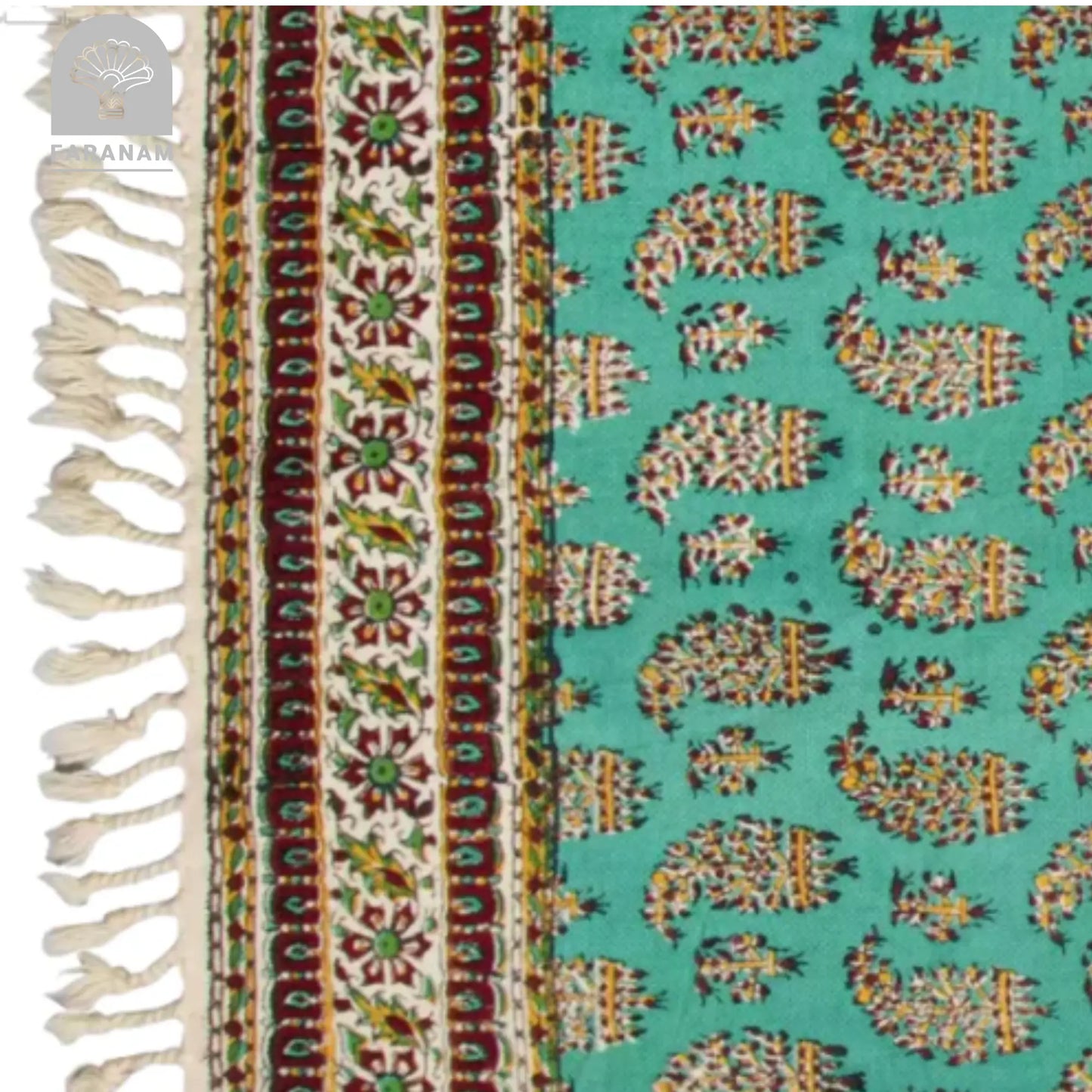 Emerald Avenue Runner, Rectangular Cotton Tablecloth, Handmade Faranam