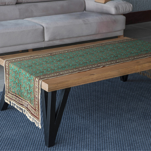 Green Emerald Runner - Block-Printed Cotton Tablecloth