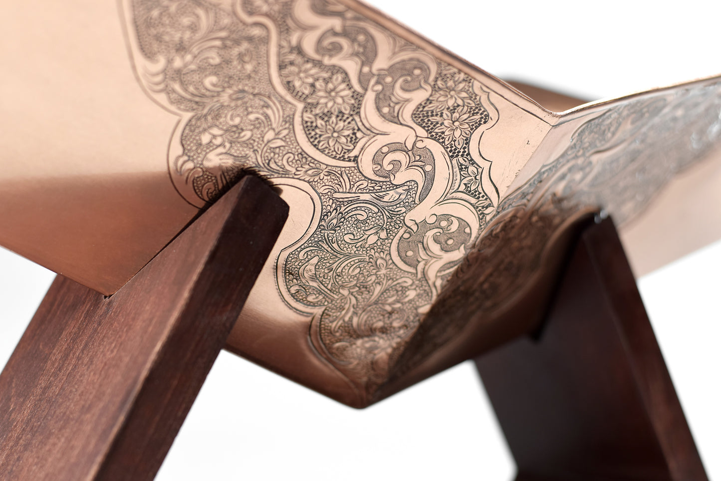 Avand Fruit Bowl — Hand-Engraved Copper on Wood Base (Ghalamzani)