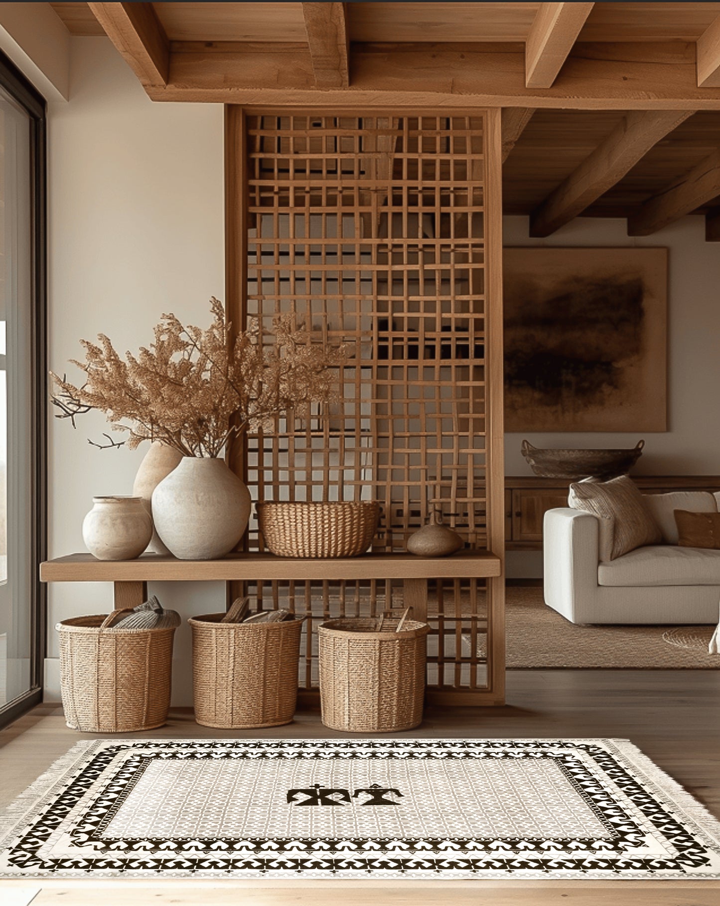 Parmida Heritage Rug – Bold Black & White Geometric Cotton Throw
