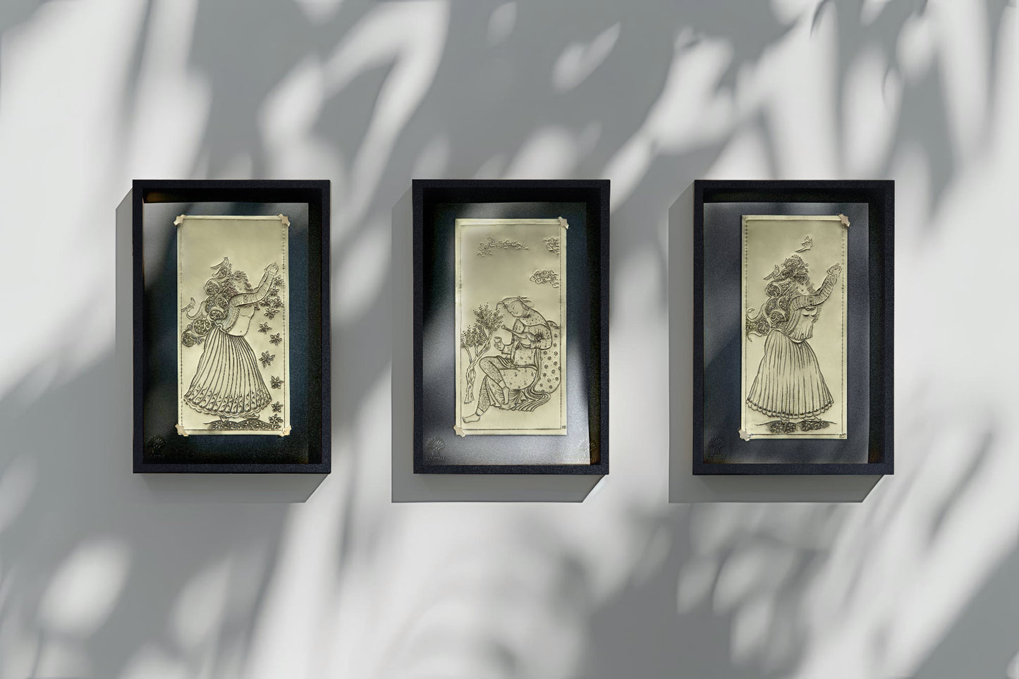 Echoes of the Harem — Hand-Etched Brass Tableau (Leather Frame)