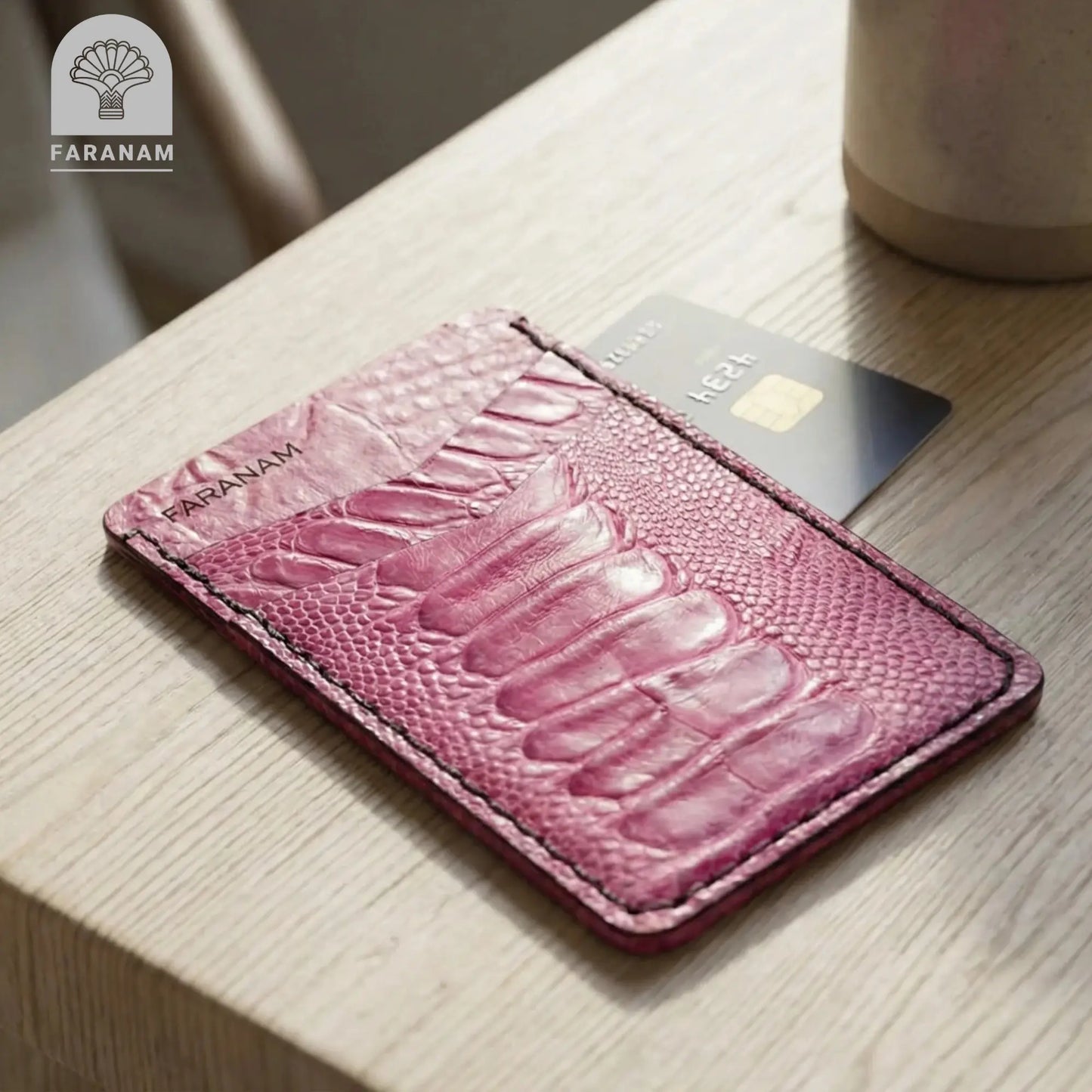 Victor Card Holder, Ostrich Leg Leather, Hand-stitched Faranam
