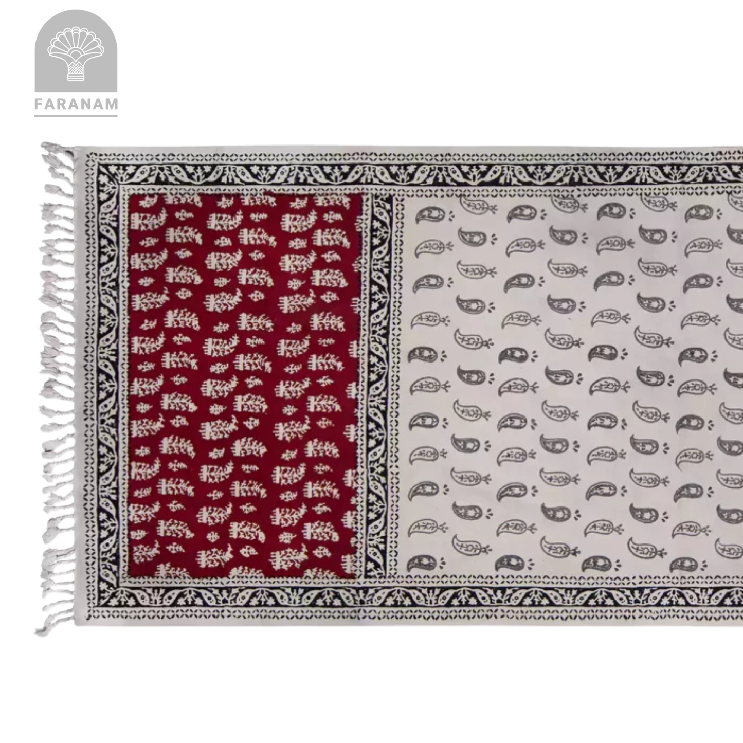 Grey Paisley Runner - Block-Printed Cotton Tablecloth