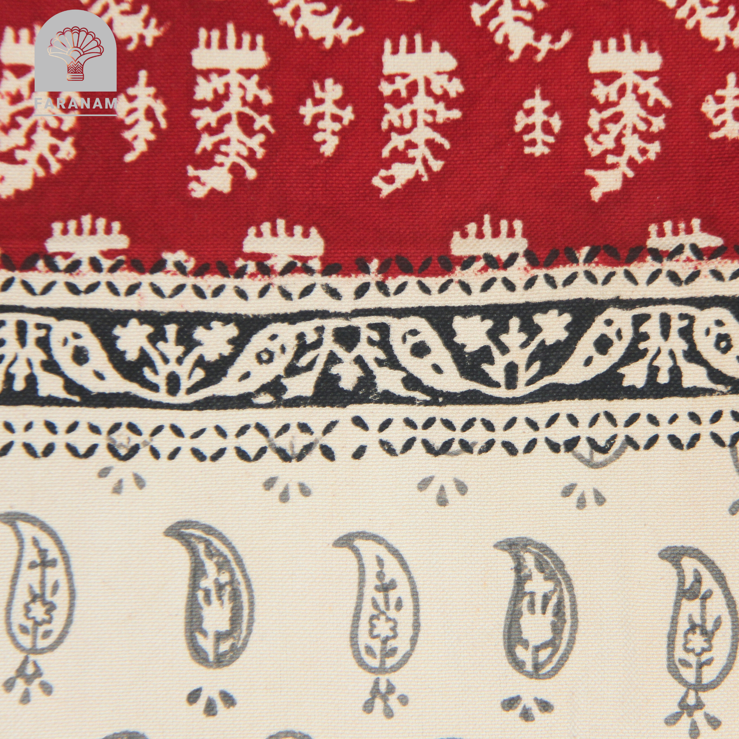 Grey Paisley Runner - Block-Printed Cotton Tablecloth