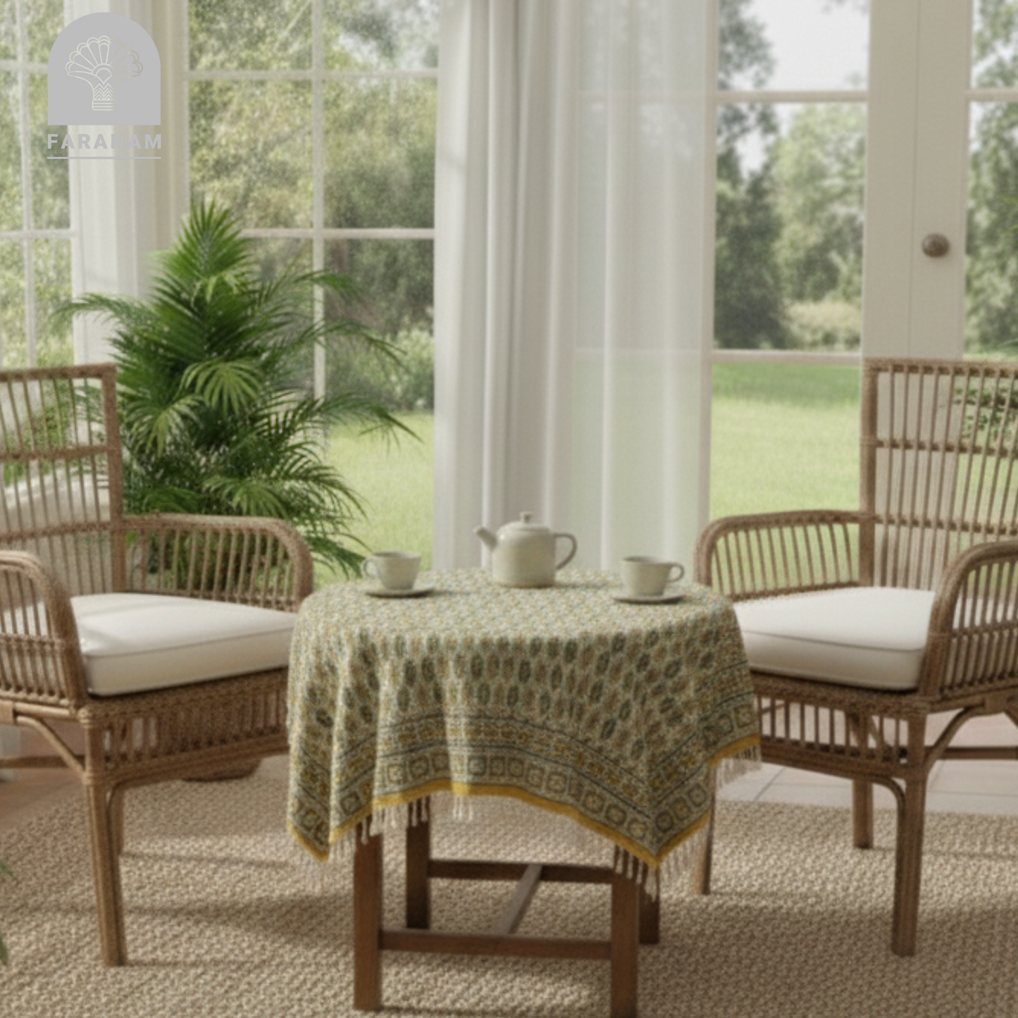 Yellow Square Hand-printed tablecloth