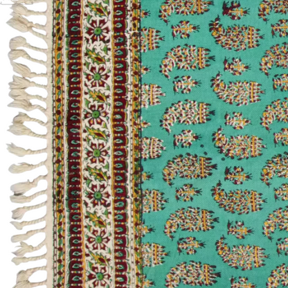Green Emerald Runner - Block-Printed Cotton Tablecloth