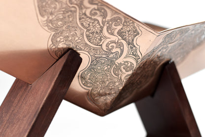 Avand Fruit Bowl — Hand-Engraved Copper on Wood Base (Ghalamzani)