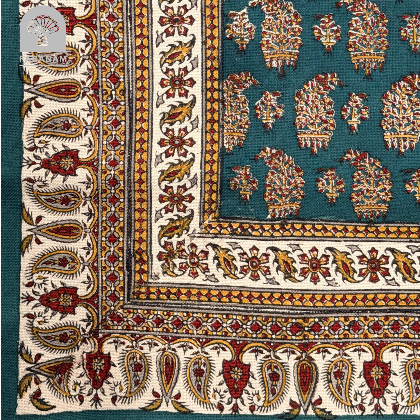 Maison Paisley Green decorative Tablecloth, 2.5'x2.5', Handmade