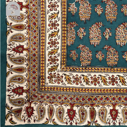 Maison Paisley Green decorative Tablecloth, 2.5'x2.5', Handmade