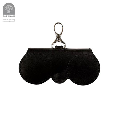 Black sunglasses case with keychain on a white background, featuring the Faranam brand.