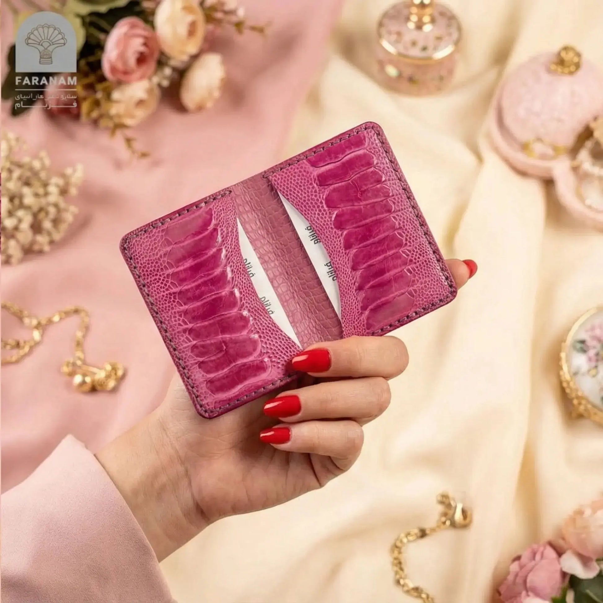 Aris Bifold Wallet, Ostrich Leg Leather, Hand-stitched Faranam