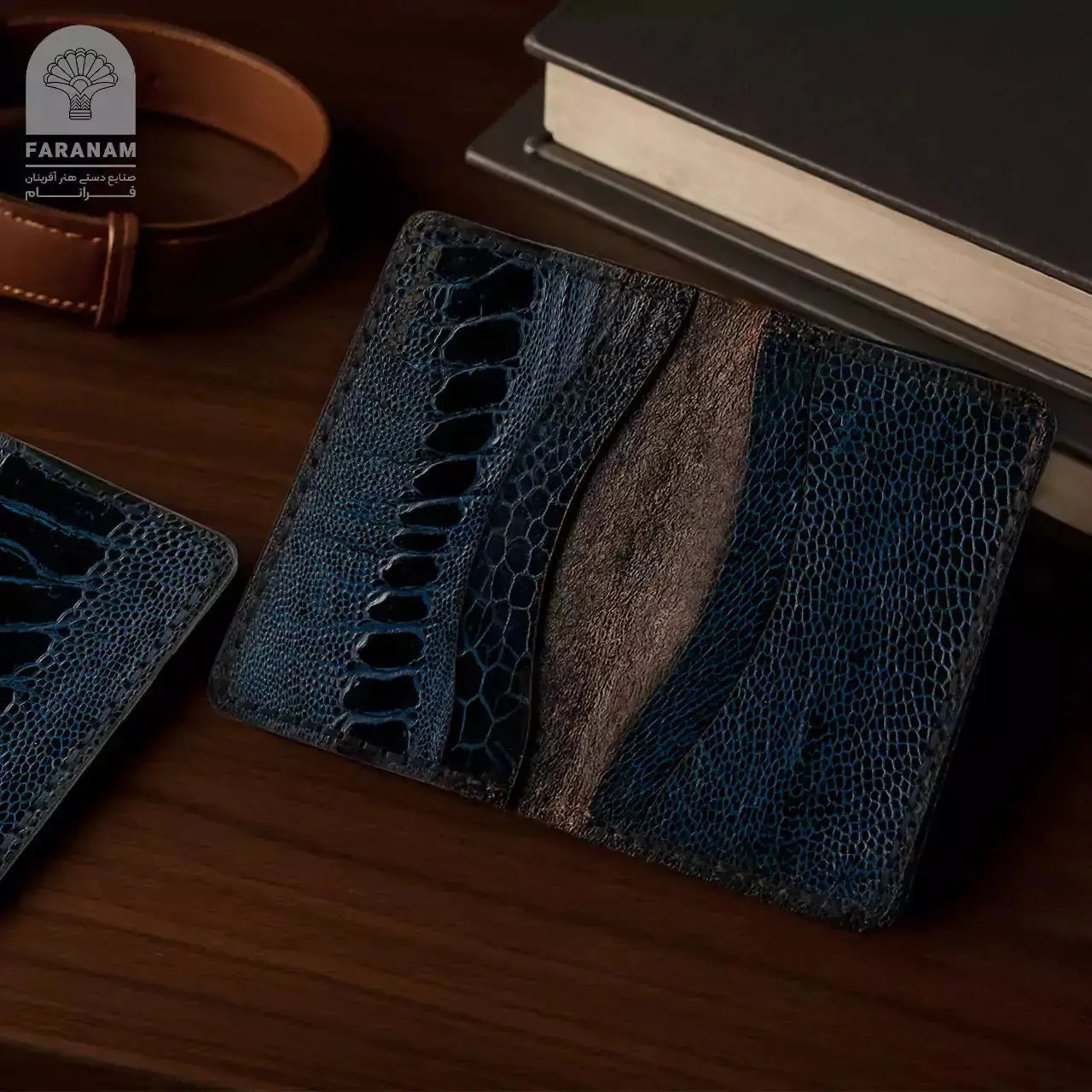 Aris Bifold Wallet, Ostrich Leg Leather, Hand-stitched Faranam