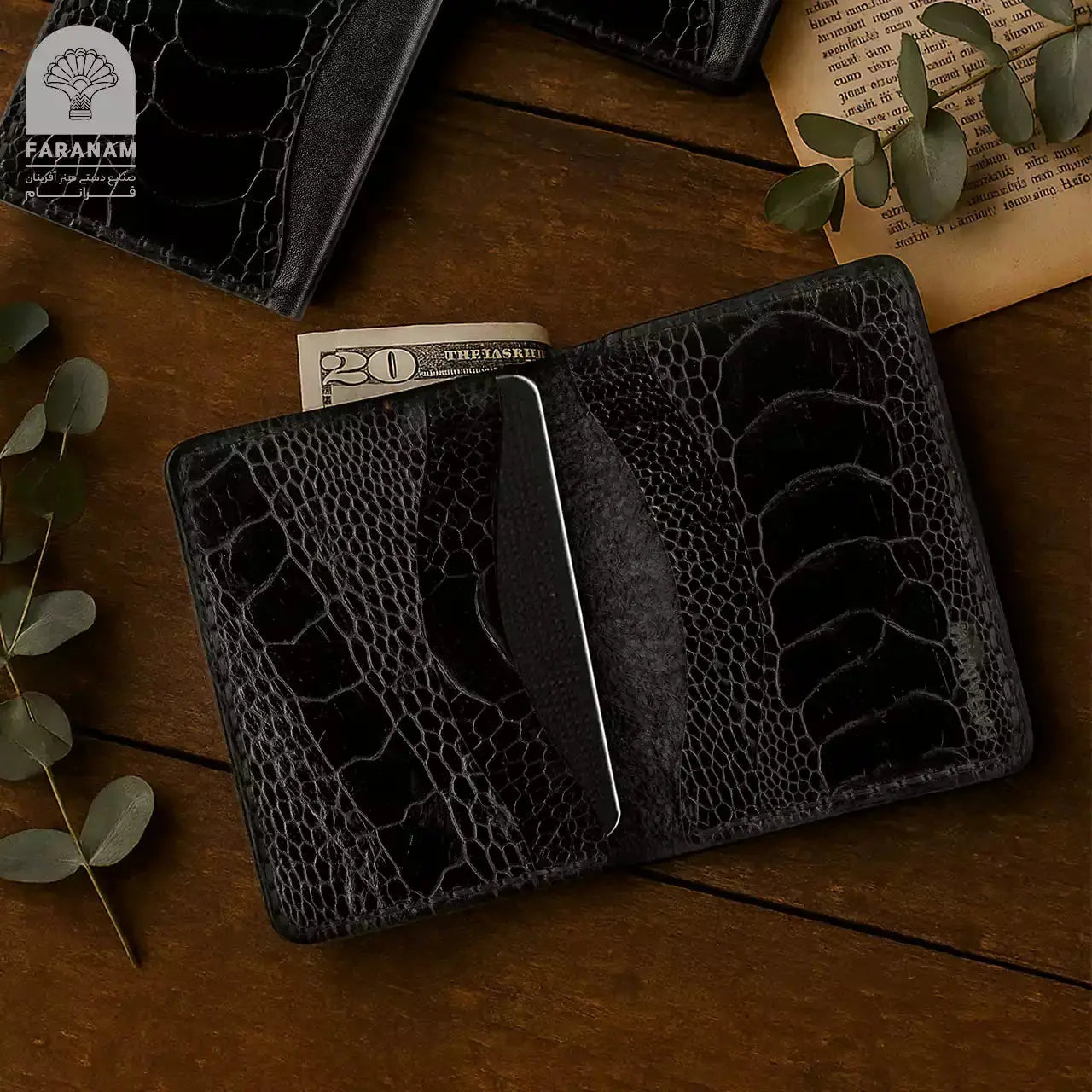 Aris Bifold Wallet, Ostrich Leg Leather, Hand-stitched Faranam