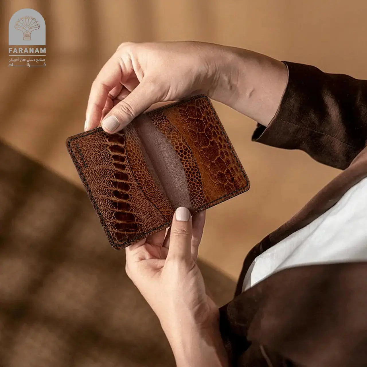 Aris Bifold Wallet, Ostrich Leg Leather, Hand-stitched Faranam