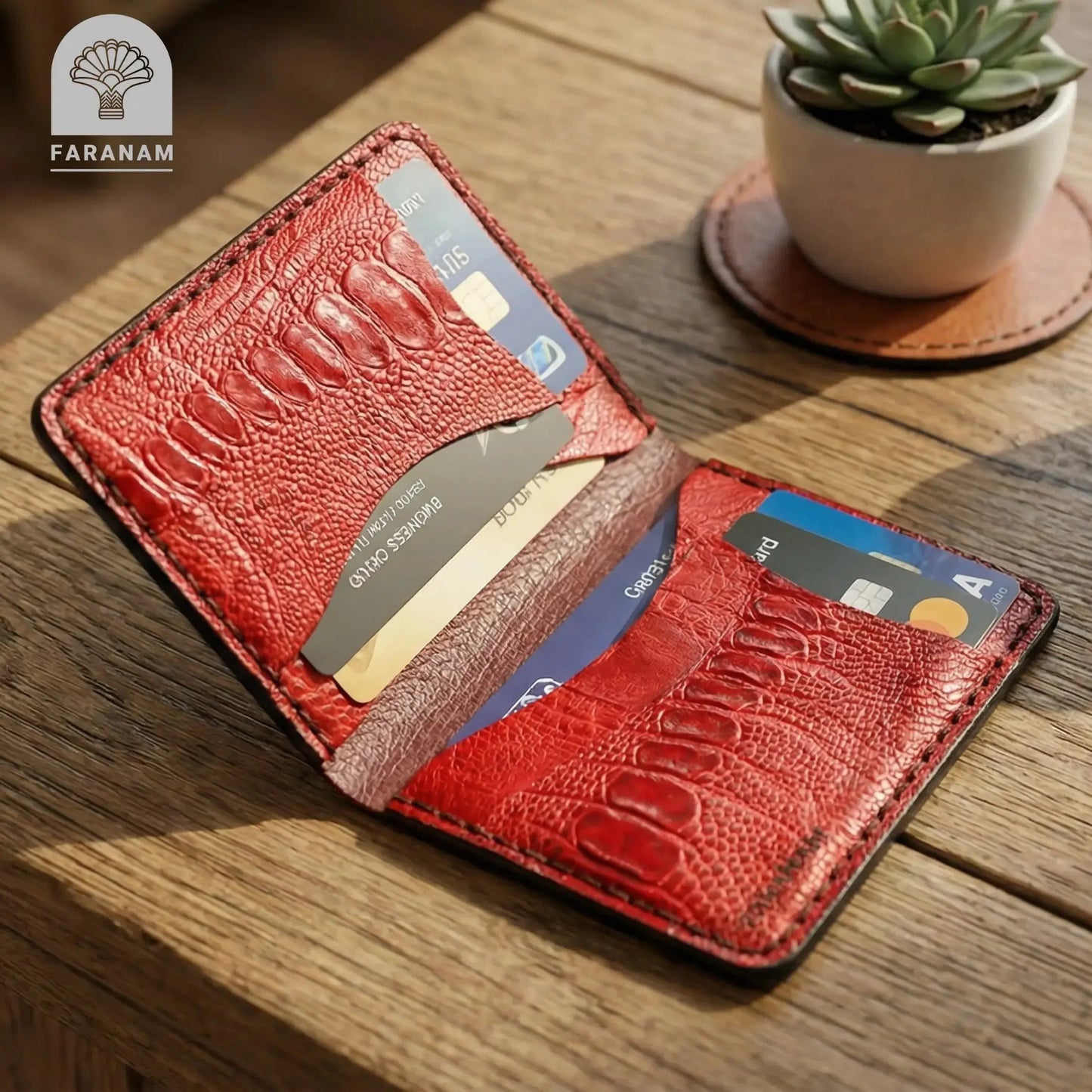 Aris Bifold Wallet, Ostrich Leg Leather, Hand-stitched Faranam