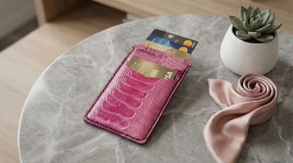 Victor Card Holder, Ostrich Leg Leather, Hand-stitched