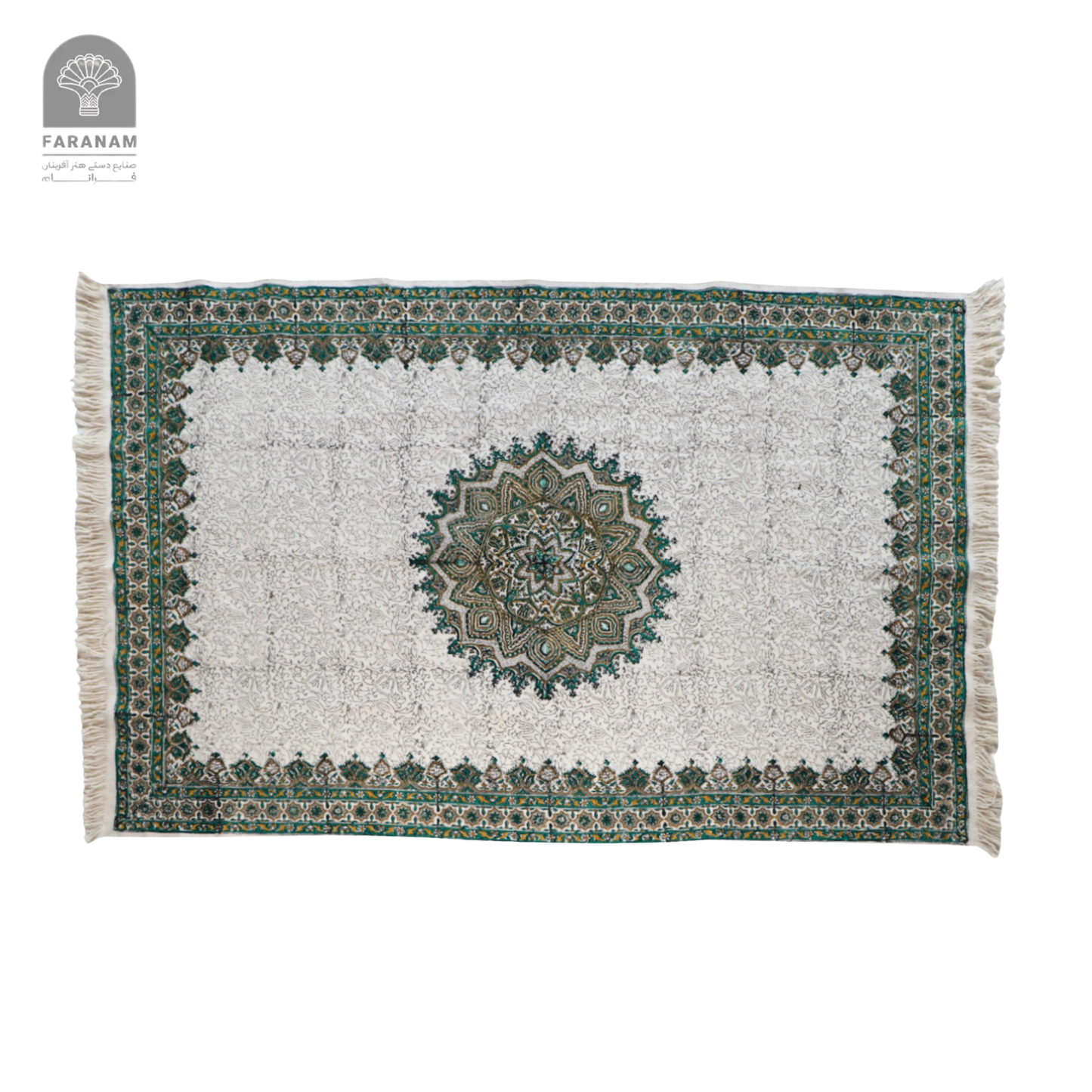 Gerdoon Heritage Rug – Green & White Persian Cotton Accent