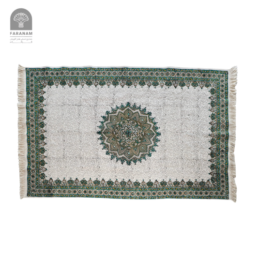 Gerdoon Heritage Rug – Green & White Persian Cotton Accent