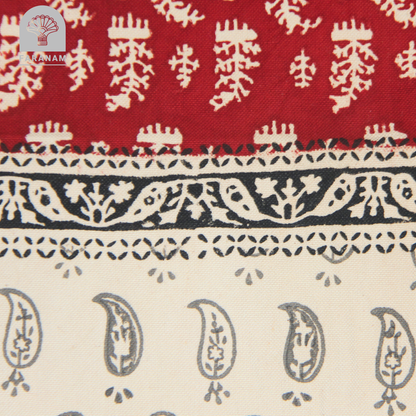 Grey Paisley Runner - Block-Printed Cotton Tablecloth