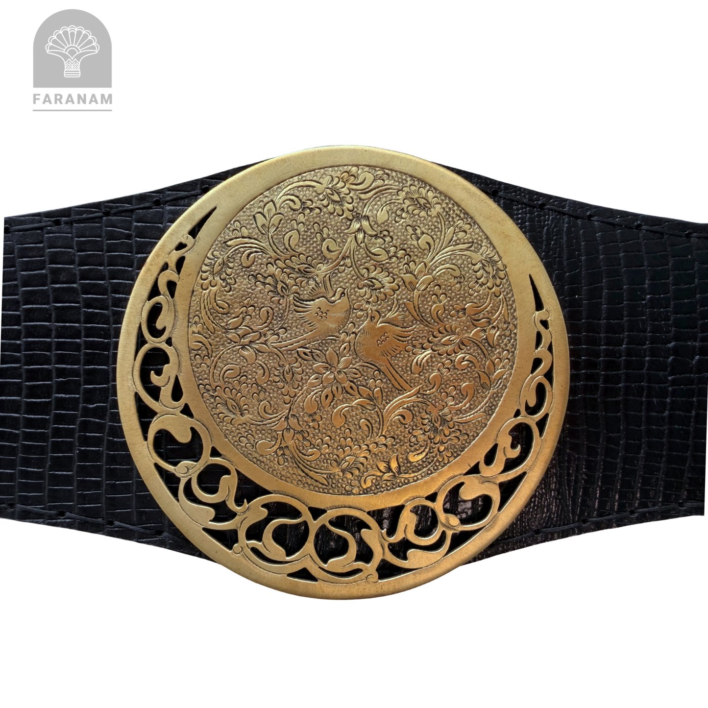 Simaj Nightingales, Hand Etched Leather Waist Belt, Handmade, Designed by Faranam Studio