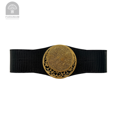 Simaj Nightingales, Hand Etched Leather Waist Belt, Handmade, Designed by Faranam Studio