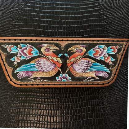 The Phoenix, Enameling Art Work, Leather Clutch, Handmade, Designed by Faranam Studio