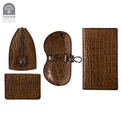Farasa Leather Gift Set; wallet, bifold wallet, keychain, sunglasses cover, Hand-stitched