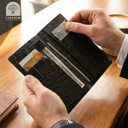 Asa Leather wallet, Genuine cowhide, Hand-stitched Faranam